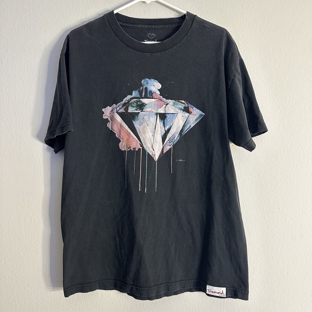 Diamond Men's Large T-Shirt Rose and Diamond Short‎ Sleeve Black